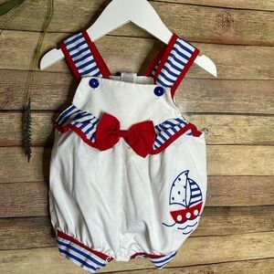 Vintage Nautical Sailboat Baby Girl Ruffled Romper Size 3-6 Months